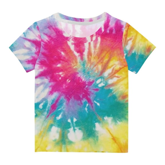 Besolor Toddler Boys Girls Summer Tops Kids Casual Tie-Dye Round Neck Short Sleeve T-Shirts Blouse 3-14 Years