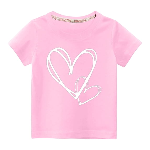 Besolor Toddler Boys Girls Valentine's Day T-Shirts Kids Casual Round Neck Heart Printed Short Sleeve Tops Graphic Tees(5-6 Years,Pink01)