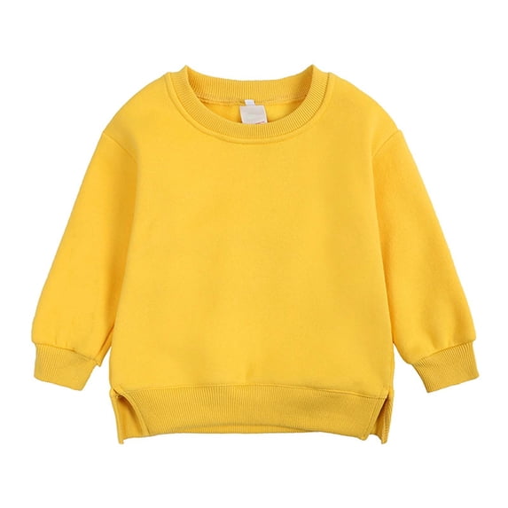 Besolor Toddler Boys and Girls Crewneck Sweatshirts Kids Fall Winter Fleece Lined Warm Comfy Casual Hem Side Slit Pullover Tops(12-24 Months,Yellow)