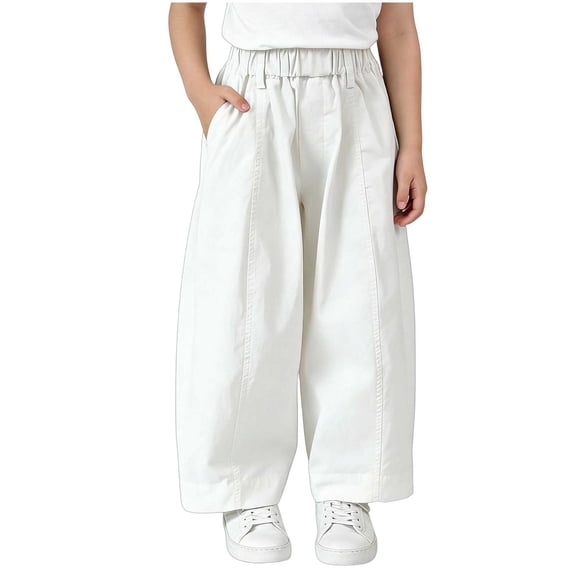 Besolor Toddler Girl Boy Clothes Wide Leg Pants High Elastic Waisted Casual Loose Unisex Kids Trousers with Pockets(1-2 Years,White)