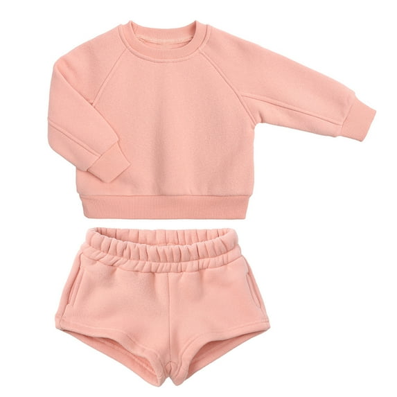 Besolor Toddler Girls Boys 2 Piece Outfits Casual Long Sleeve Pullover Sweatshirt and Shorts Sports Set Spring Fall Clothes