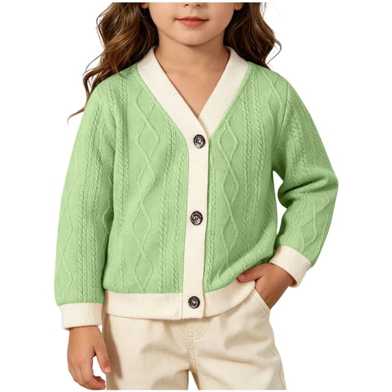 Besolor Toddler Girls Boys Cardigan Sweater V-Neck Button-Up Fall Knitwear Casual Loose Kids Jackets Tops(3-4 Years,Green)