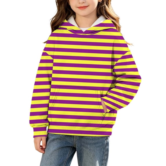 Besolor Toddler Girls Boys Clothes Sweatshirts Striped Hoodies Fall Fleece Lined Warm Unisex Kids Long Sleeve Pullover Tops with Pocket(13-14 Years,Yellow1)