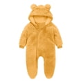 thumbnail image 1 of Besolor Toddler Girls Boys Crawling Clothes Footed Jumpsuit Fuzzy Fleece Thermal Warm Comfy Homewear Zipper Rompers Hooded(9-12 Months,Yellow), 1 of 4