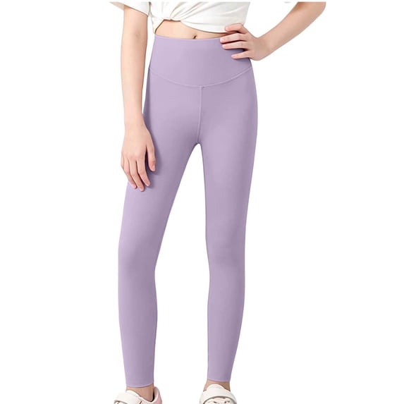 Besolor Toddler Girls Clothes Leggings Elastic High Waisted Slim Comfy Basic Bottom Gym Kids Girl Workout Yoga Pants(12-13 Years,Purple)