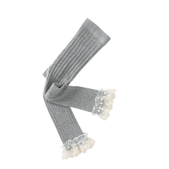 Besolor Toddler Girls Footless Tights Lace Trim Knit Leggings Cotton Solid Stretchy Pantyhose Stocking for Kids