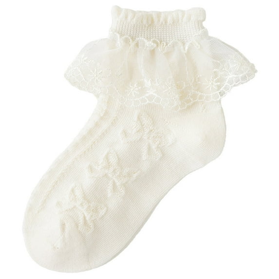 Besolor Toddler Girls Socks Ruffle Eyelet Lace Socks Cute Frilly Princess Dance Dress Sock for Kids 1-13 Years