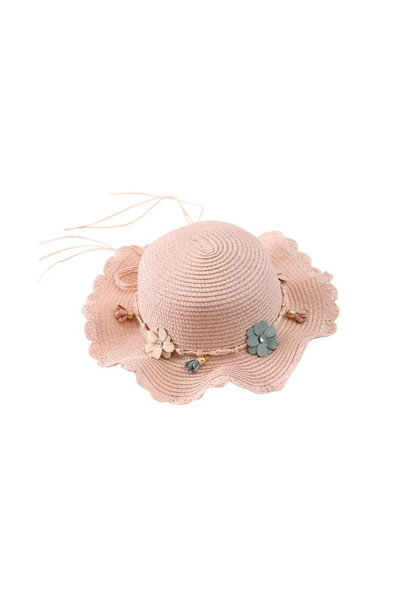 Toddler Girls Straw Hat with Flower Cute Summer Foldable Wide Brim Bowknot Beach Sun Hat for Kids 2-8 Years