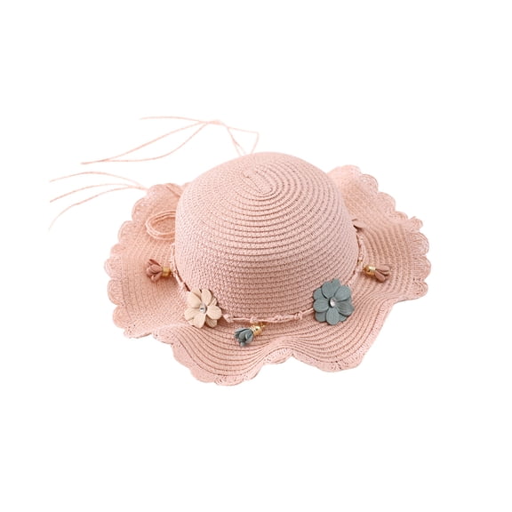 Besolor Toddler Girls Straw Hat with Flower Cute Summer Foldable Wide Brim Bowknot Beach Sun Hat for Kids 2-8 Years