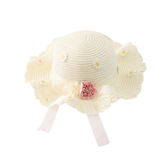 Besolor Toddler Girls Straw Hat with Flower Cute Summer Foldable Wide Brim Bowknot Beach Sun Hat for Kids 2-8 Years