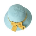 thumbnail image 1 of Besolor Toddler Girls Straw Sun Hat Cute Bowknot Wide Brim Beach Hat Foldable Summer Sun Protection Bucket Hat for Kids, 1 of 1