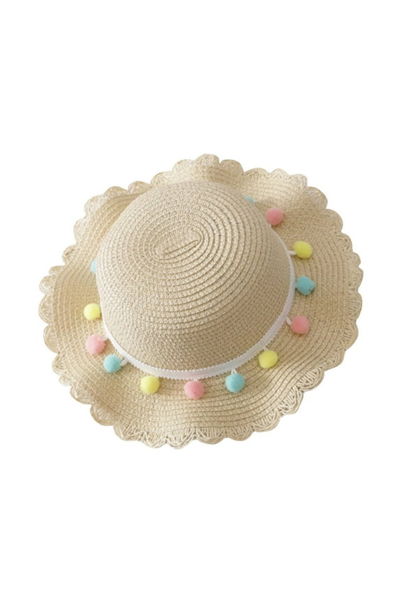 Toddler Girls Straw Sun Hat Cute Wide Brim Beach Hat Foldable Summer Cap Sun Protection Bucket Hat for Kids
