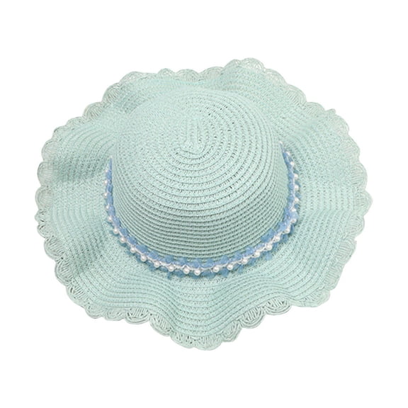 Besolor Toddler Girls Straw Sun Hat Cute Wide Brim Beach Hat Foldable Summer Cap Sun Protection Bucket Hat for Kids