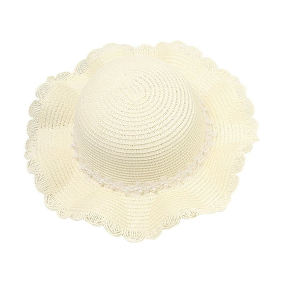 Besolor Toddler Girls Straw Sun Hat Cute Wide Brim Beach Hat Foldable Summer Cap Sun Protection Bucket Hat for Kids