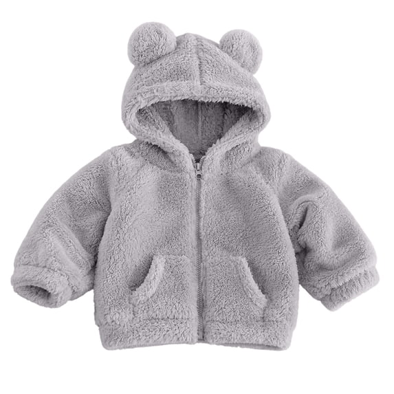 Besolor Toddler Girls Winter Fuzzy Sherpa Hoodies Fleece Thermal Warm Long Sleeve Sweatshirts Zip up Jackets with Pockets(0-1 Years,Gray)