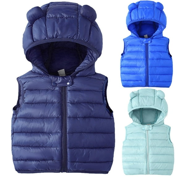 Besolor Toddler Kids Boys Girls Hooded Vest Coat Winter Warm Sleeveless Puffer Jacket Cute Windproof Zipper Outwear