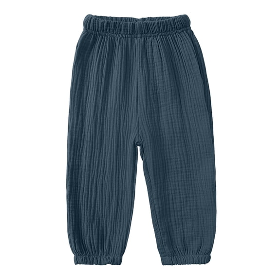 Besolor Toddler Kids Boys Girls Pants Cute Lightweight Casual Loose Elastic High Waist Cinch Bottom Pant Trousers(4-5 Years,Navy)