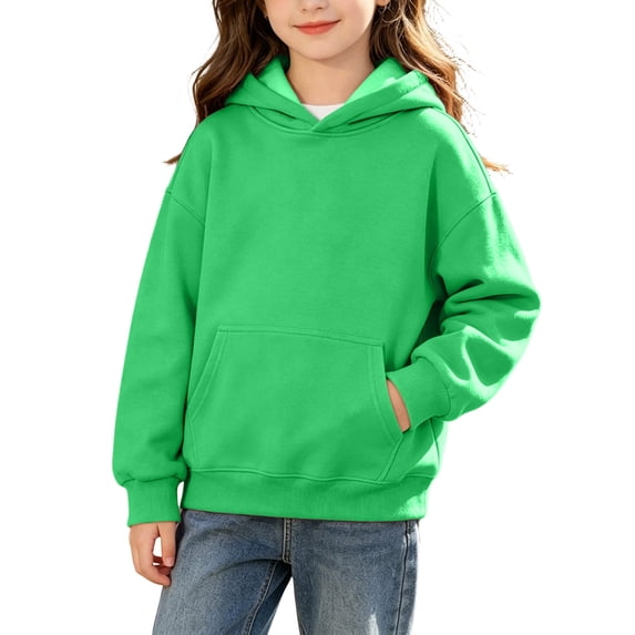 Besolor Toddler Kids Girls Hooded Sweatshirts Fall Winter Fleece Lined Warm Long Sleeve Pullover Tops with Pockets(18-24 Months,Green)