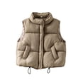 thumbnail image 1 of Besolor Toddler Kids Girls Puffer Vests Sleeveless Lightweight Casual Fall Winter Thicken Warm Button Waistcoat Coat with Pockets(4-5 Years,Brown), 1 of 5