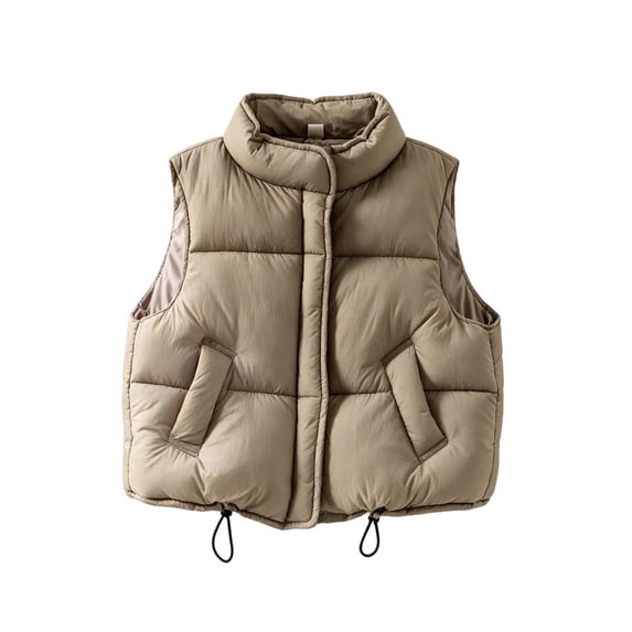 Besolor Toddler Kids Girls Puffer Vests Sleeveless Lightweight Casual Fall Winter Thicken Warm Button Waistcoat Coat with Pockets(4-5 Years,Brown)