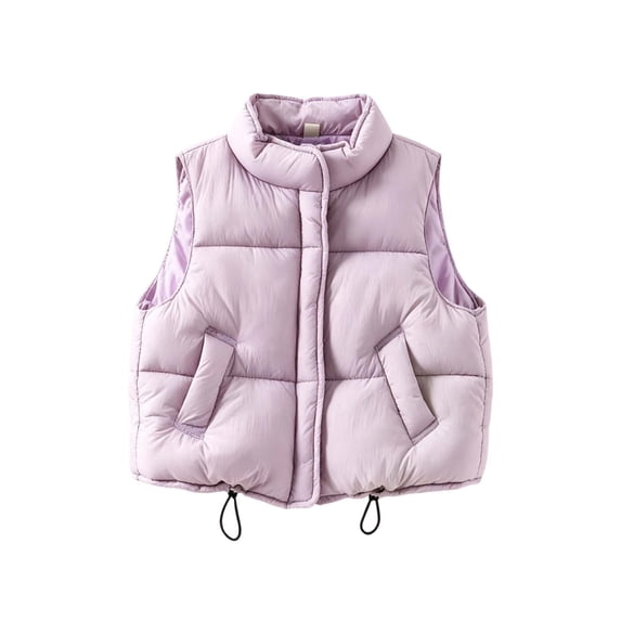 Besolor Toddler Kids Girls Puffer Vests Sleeveless Lightweight Casual Fall Winter Thicken Warm Button Waistcoat Coat with Pockets(6-7 Years,Purple)