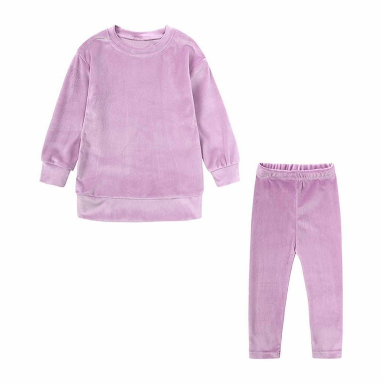 Besolor Toddler Kids Girls Tracksuits 2 Piece Velour Outfits Solid Color Crewneck Long Sleeve Sweatshirts and Pants Sets Walmart