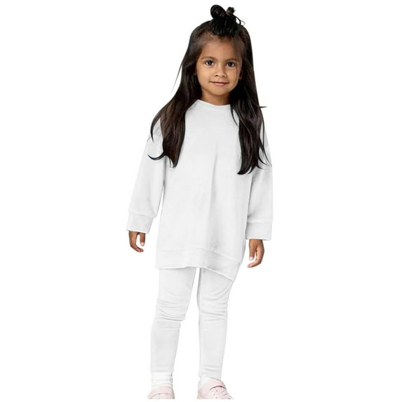 Besolor Toddler Kids Girls Tracksuits 2 Piece Velour Outfits Solid Color Crewneck Long Sleeve Sweatshirts and Pants Sets