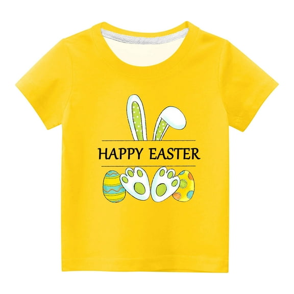 Besolor Toddler Kids Happy Easter T-Shirts Bunny Graphic Crewneck Short Sleeve Cute Summer Tee Tops for Boy Girl