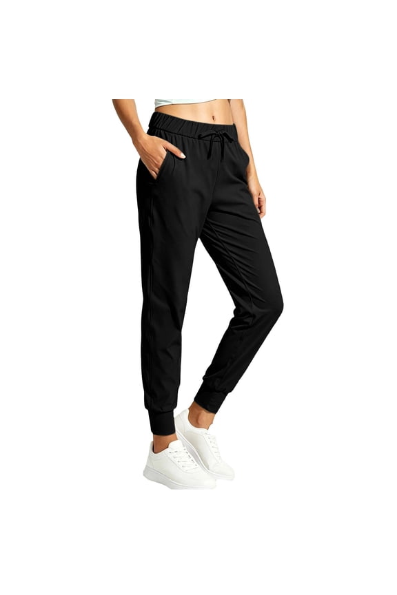 Track Pants Women Drawstring Elastic High Waisted Lightweight Quick Dry Workout Jogger Cinch Bottom Pant with Pockets