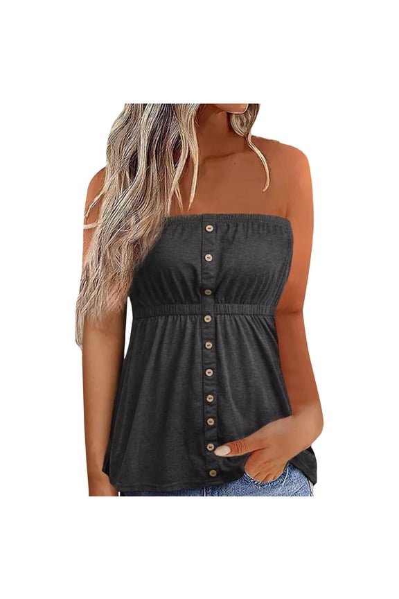 Tube Tops for Women off Shoulder Strapless Elastic Waisted Ruffle Cute Shirt Tunic Tops to Wear with Leggings