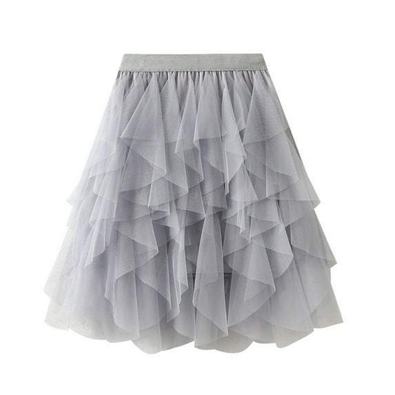 Besolor Tulle Skirt for Women Casual Elastic High Waist Mesh Layered A-Line Cocktail Party Prom Mini Skirts