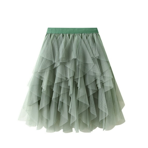 Besolor Tulle Skirt for Women Casual Elastic High Waist Mesh Layered A-Line Cocktail Party Prom Mini Skirts