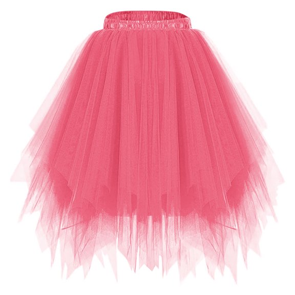 Besolor Tulle Skirts for Women Irregular Layered Elastic High Waist Mesh A-Line Princess Party Dance Skirt