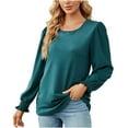 thumbnail image 1 of Besolor Tunic Tops for Women Crew Neck Long Sleeve Basic Blouse Solid Casual Comfy Ladies Fall Spring Tshirts, 1 of 4