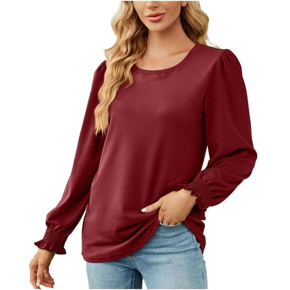 Besolor Tunic Tops for Women Crew Neck Long Sleeve Basic Blouse Solid Casual Comfy Ladies Fall Spring Tshirts