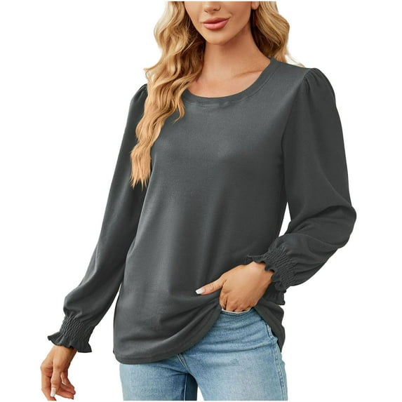 Besolor Tunic Tops for Women Crew Neck Long Sleeve Basic Blouse Solid Casual Comfy Ladies Fall Spring Tshirts