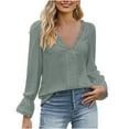 thumbnail image 1 of Besolor Tunic Tops for Women V Neck Lace Trim Long Sleeve Blouse Casual Ladies Spring Fall Going out Shirts, 1 of 6