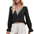 thumbnail image 1 of Besolor Tunic Tops for Women V Neck Lace Trim Ruffle Long Sleeve Fall Spring Shirt Casual Loose Ladies Blouse Tee, 1 of 9
