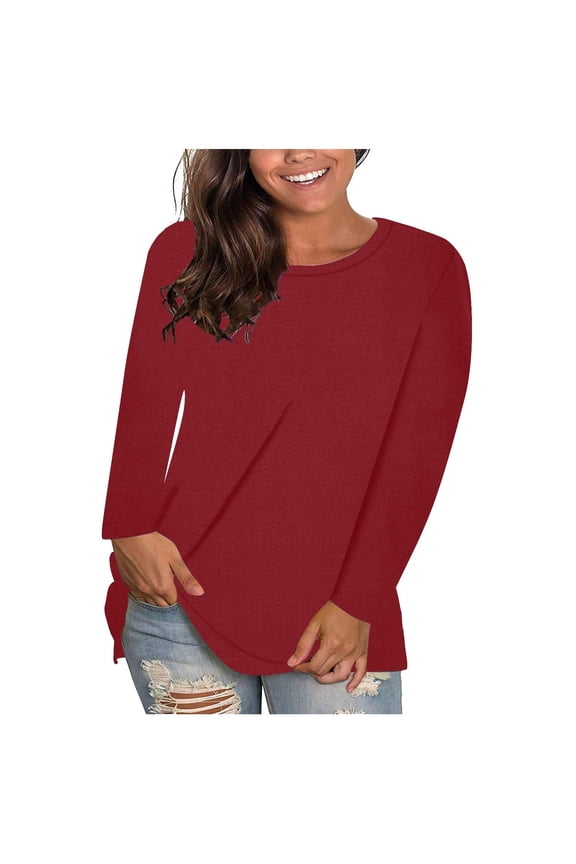 Women's Fall Spring Tunic Tops Crewneck Long Sleeve Basic Tee Shirts Casual Loose Going out Dressy Blouses