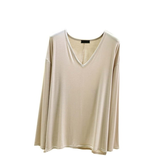 Besolor V Neck Pajama Tops for Women Long Sleeve Lightweight Comfy Sleep Shirts Oversized Sleepwear Lounge Tops Fall Outfits