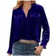 thumbnail image 1 of Besolor Velour Shirts for Women Trendy Lapel Long Sleeve Button down Velvet Tunic Tops Casual Elegent Blouse with Pockets, 1 of 6