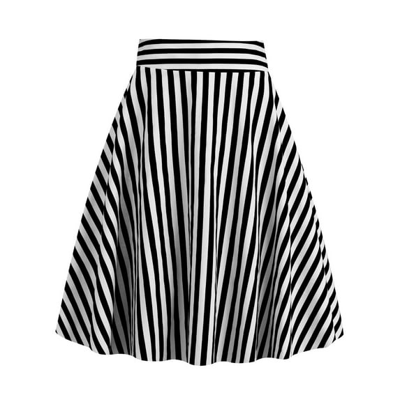 Besolor Vintage Skirt for Women Stripes High Waisted Bow Tie Flare A-Line Party Prom Knee Length Skirts