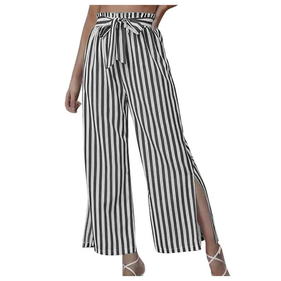 Besolor Wide Leg Pants for Women Tie Front High Waisted Straight Pants Split Casual Loose Fit Louge Trousers