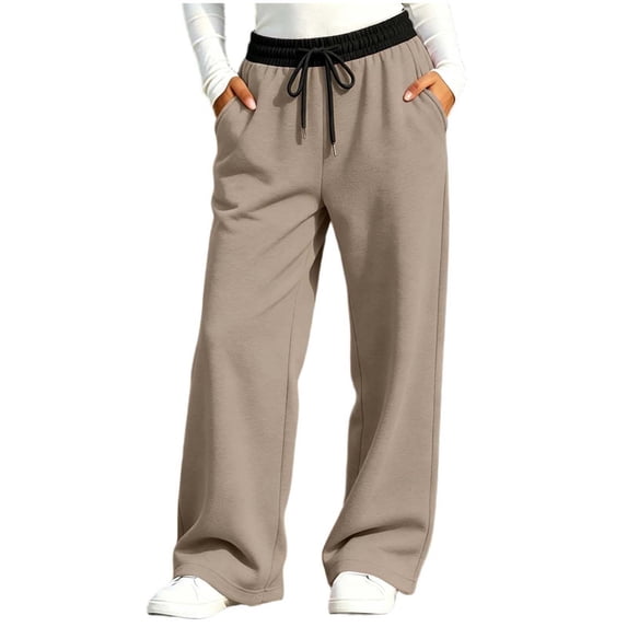 Besolor Wide Leg Sweatpants for Kids Girls Color Block High Waist Elastic Drawstring Fall Casual Teen Girl Running Sweatpant with Pocket(11-12 Years,Brown)