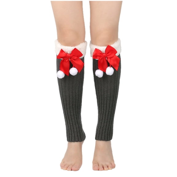 Besolor Winter Leg Warmers for Women Girls Warm Knitted Socks Fleece Plush Trim Cute Bow Christmas Socks