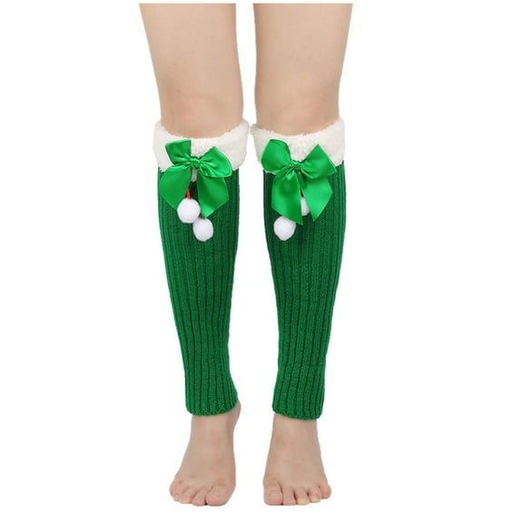 Besolor Winter Leg Warmers for Women Girls Warm Knitted Socks Fleece Plush Trim Cute Bow Christmas Socks