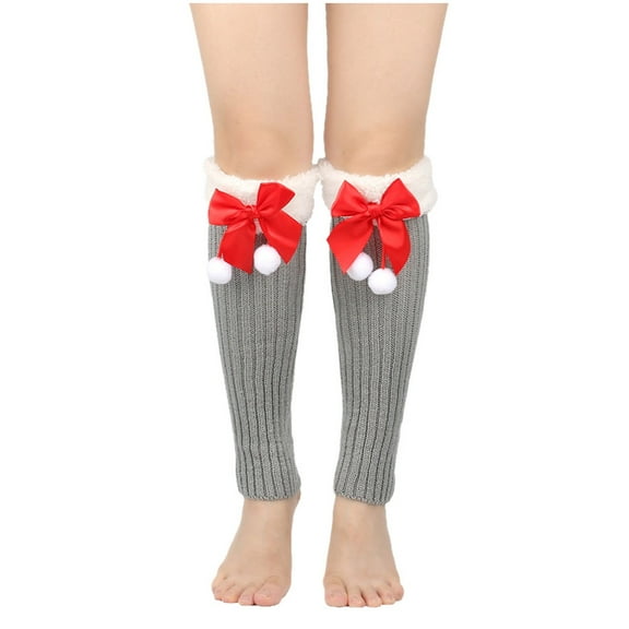 Besolor Winter Leg Warmers for Women Girls Warm Knitted Socks Fleece Plush Trim Cute Bow Christmas Socks