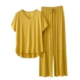 thumbnail image 1 of Besolor Women 2 Piece Pajamas Set Short Sleeve Comfy Loungewear Set V Neck Tops and Pants Pjs Summer Sleepwear, 1 of 3