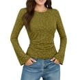 thumbnail image 1 of Besolor Women Bell Long Sleeve Shirts Floral Crew Neck Casual Slim Fitted Basic Tee Top Casual Going out Blouse, 1 of 8