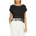 thumbnail image 1 of Besolor Women Boho Tassel T-Shirt Tunic Tops Crochet Blouse Shirt Hollow out Beach Short Sleeve Swimsuit Cover Up, 1 of 4